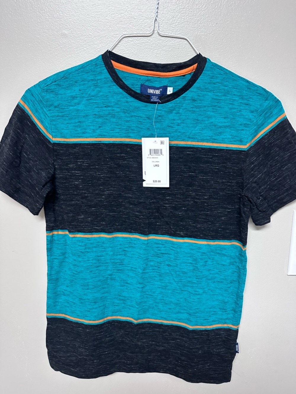 Univibe Teal, Black & Orange Stripe Short Sleeve Tee - Picture 1 of 2